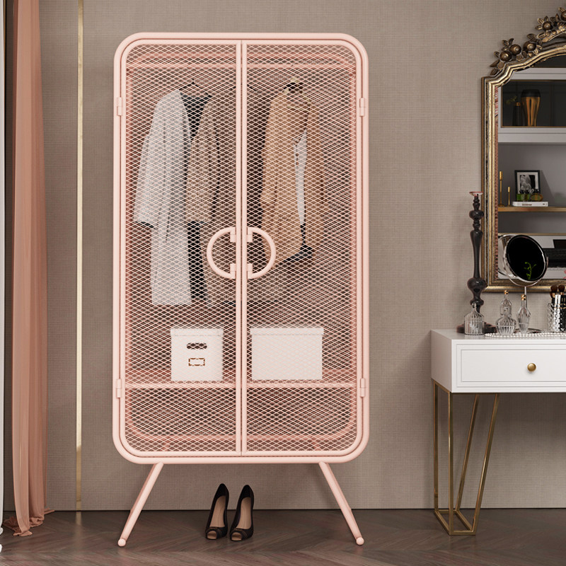 北欧轻奢铁艺网格挂衣衣柜落地小户户型家用衣柜