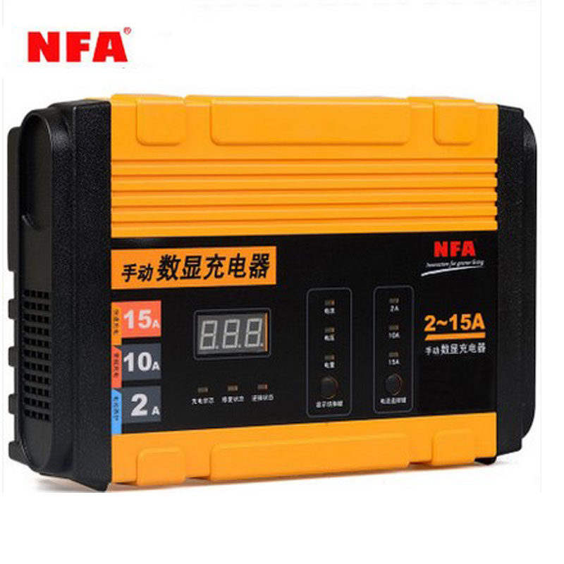 nfa 纽福克斯 汽车电瓶充电器12v手动数显修复铅酸蓄电池充电机