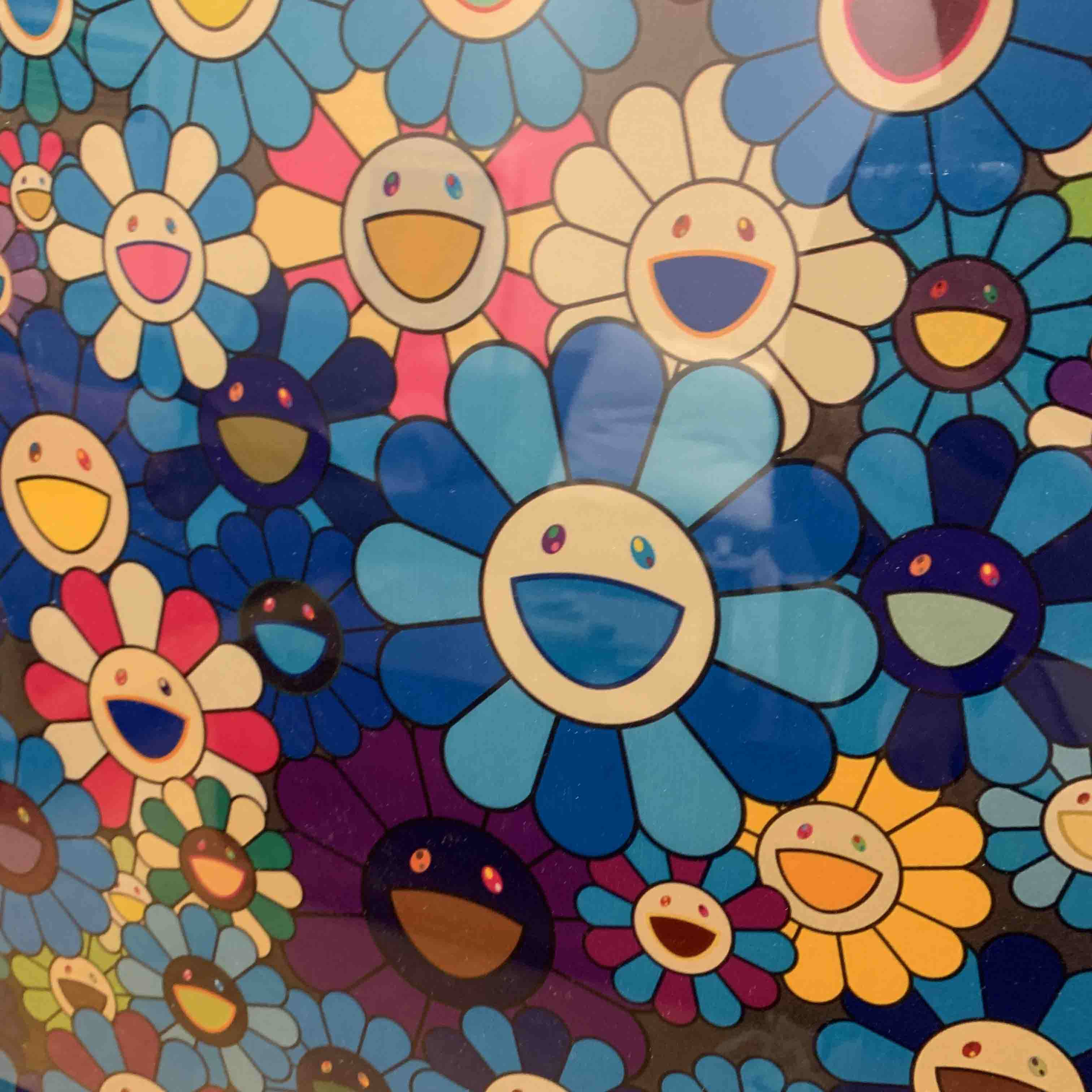 蓝色太阳花背景墙餐厅挂画现代卧室玄关壁画现代装饰画