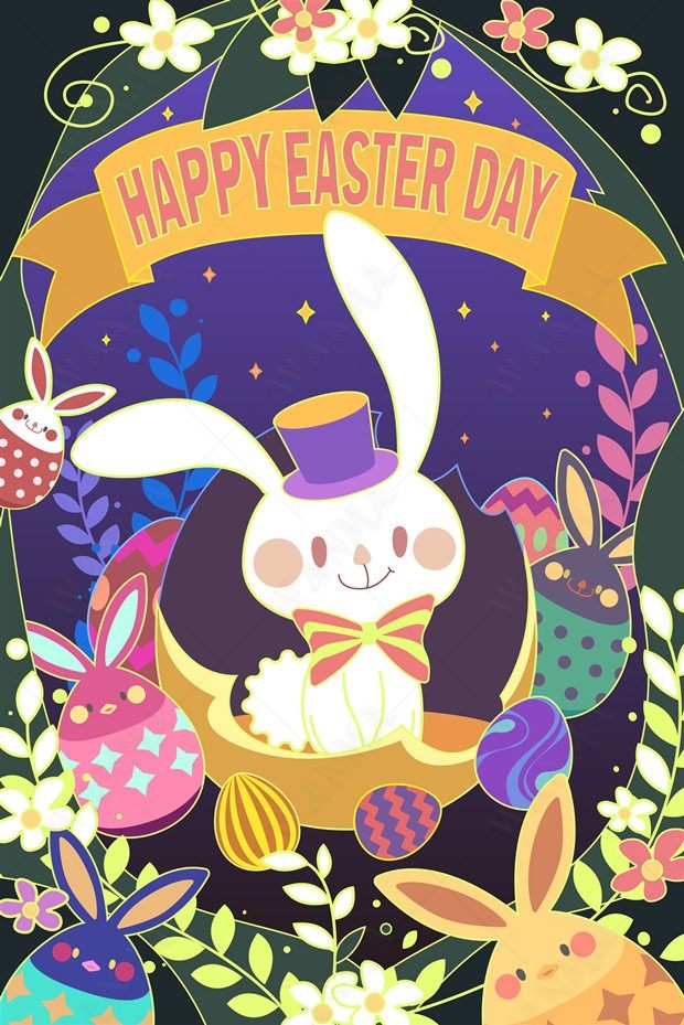 卡通手绘矢量ai复活节插画彩蛋邦尼设计素材