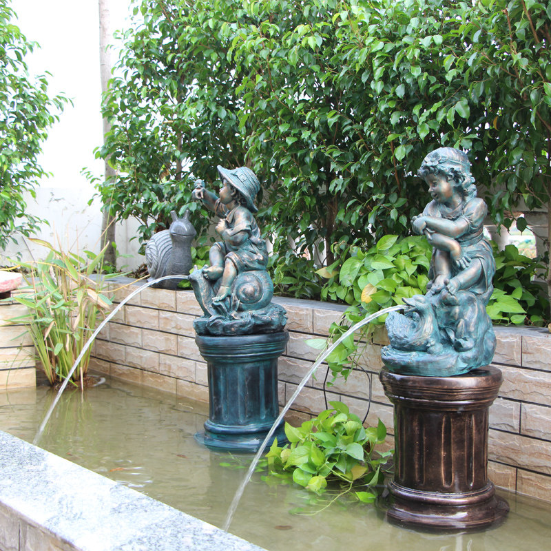 欧式别墅家居仿铜可爱小男孩喷泉女孩撒尿室内外摆件