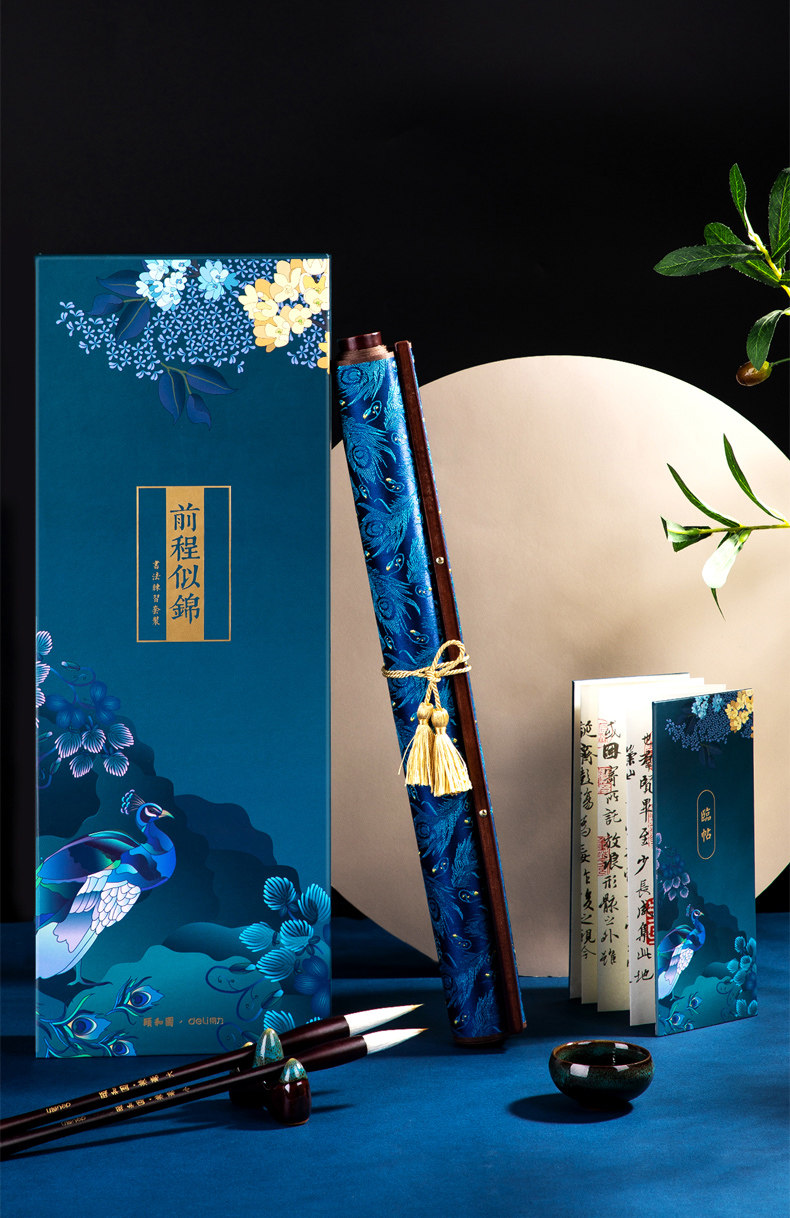 得力文房四宝练字布练字水写礼盒初学者套装练习书法文房四宝