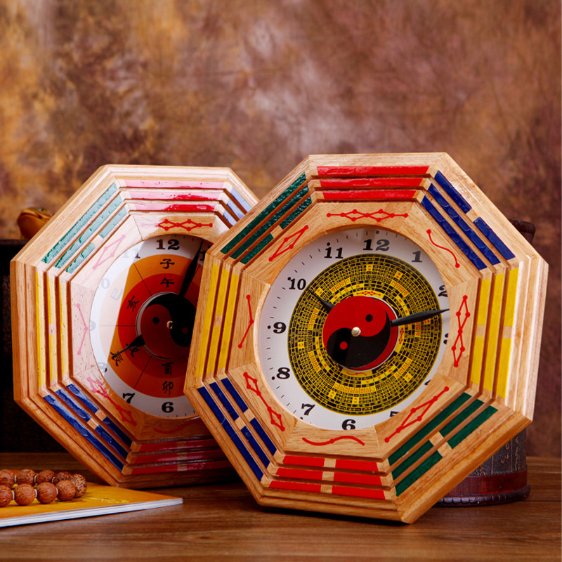 桃木八卦挂钟中式石英钟壁钟家居风水物品风水时来运转挂钟