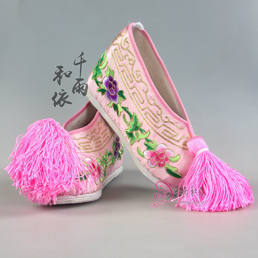戏曲花旦增高绣花鞋千层底布底彩青衣小旦布鞋古典舞鞋