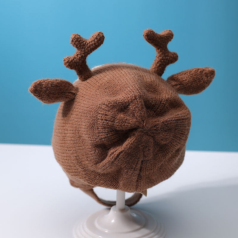 婴儿帽子秋冬季可爱爱萌男女宝宝保暖针织小鹿帽子