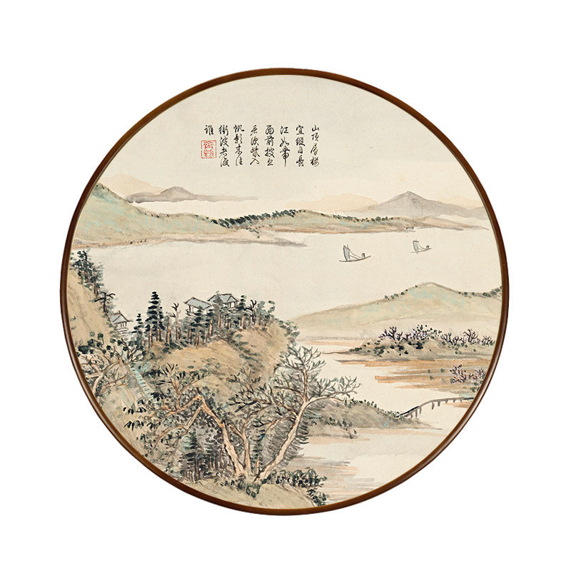 国画山水画圆形字画客厅背景墙装饰画办公室书房过道国画