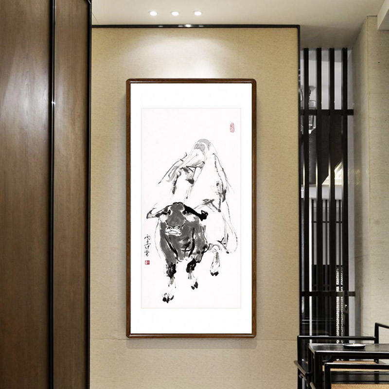 范曾字画老子出关竖版挂画框新中式客厅玄关国画