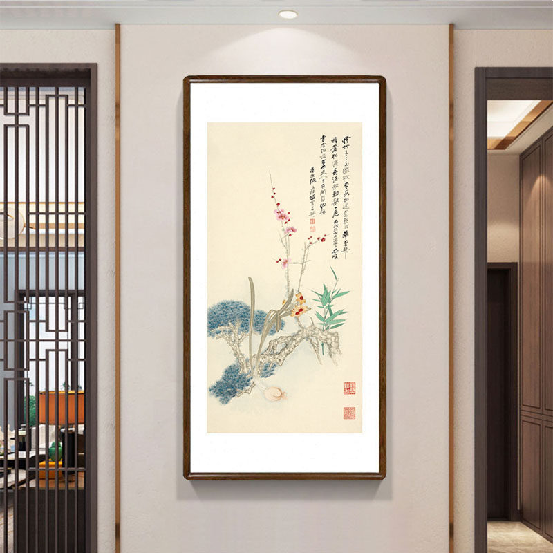 张大张大千千松梅兰国画花卉字画中式客厅玄关国画