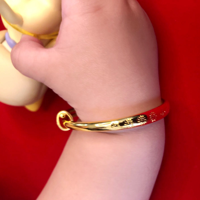 金宝宝手镯古法黄金足金婴儿金手镯3d满月金饰手饰