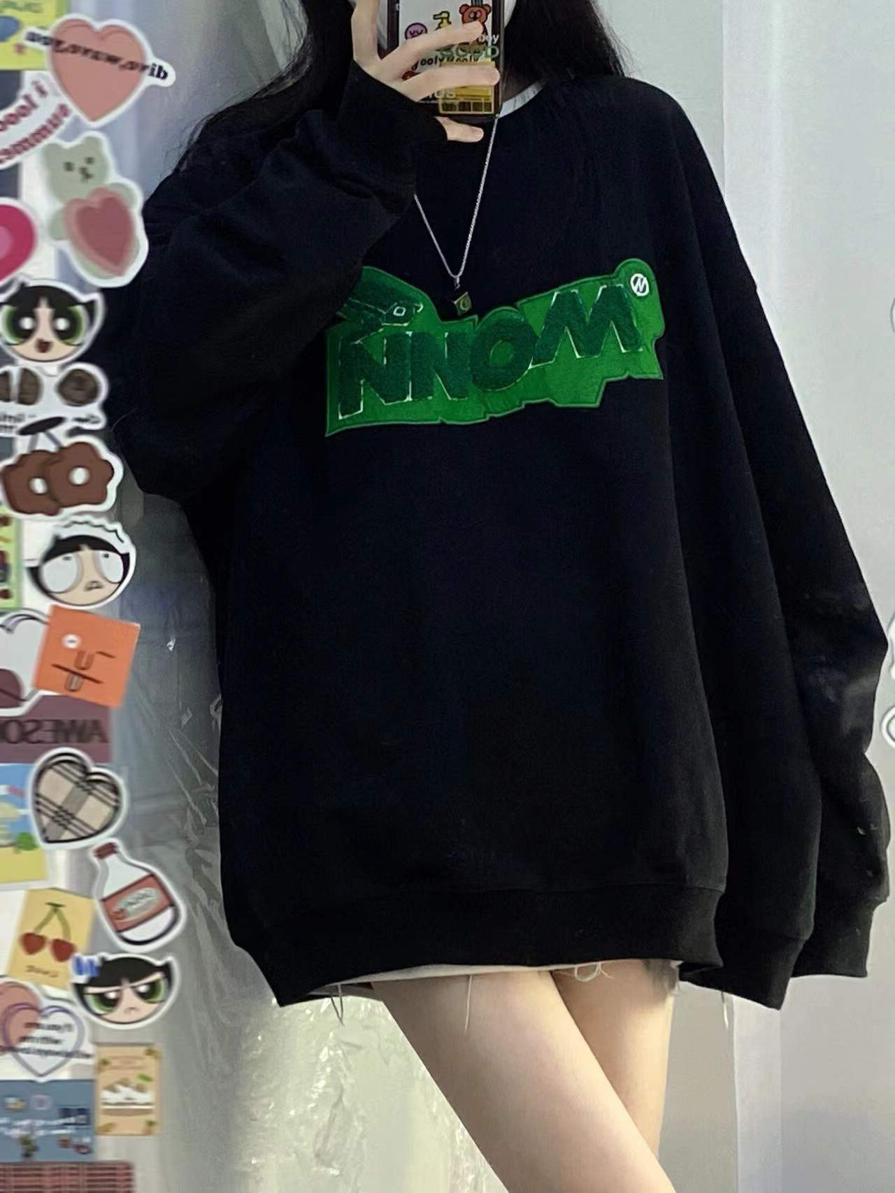 黑色卫衣女2022春季新款宽松设计小众复古上衣卫衣