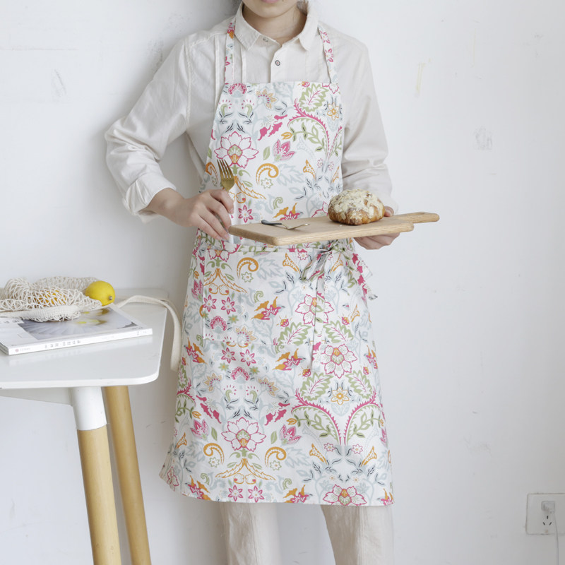 夏日清新薄款全纯棉布围裙包邮家用厨房防油围裙