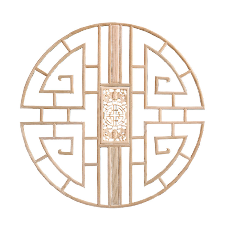 东阳木雕仿古实木挂件中式装修灯罩吊顶圆形花窗花格圆窗八角定做