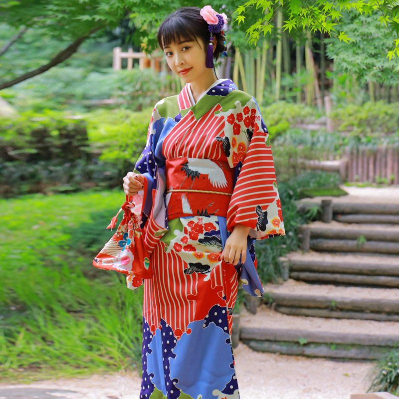 日本和服和风樱之美女正旅拍摄影正规浴衣抗皱民族服装