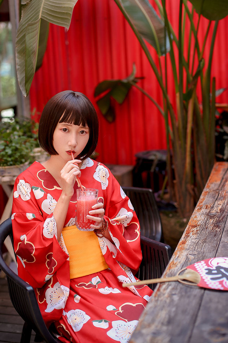 红色和服浴衣正装女樱花和服浴衣套装改良版和服浴衣