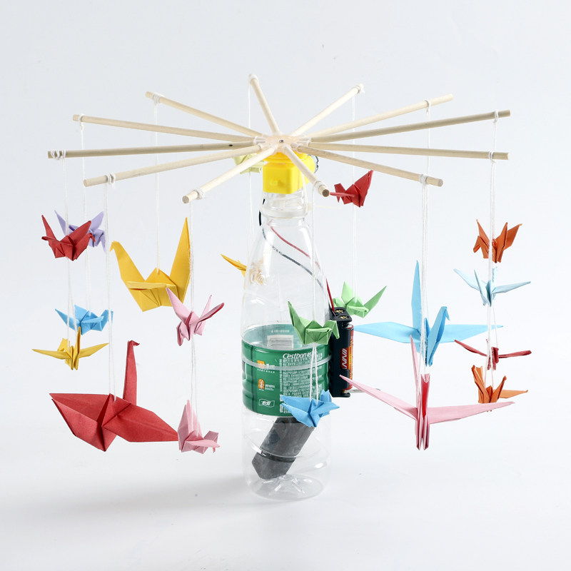 diy旋转飞车木马 废物利用创意手工科技小制作科学小发明环保材料