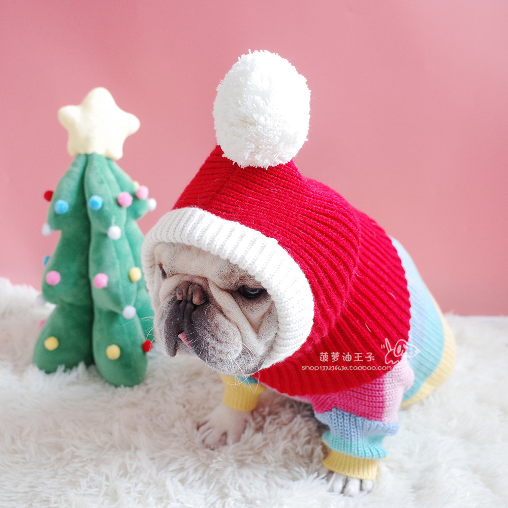 帽子狗狗新款宠物加厚保暖针织围脖圣诞法斗帽子