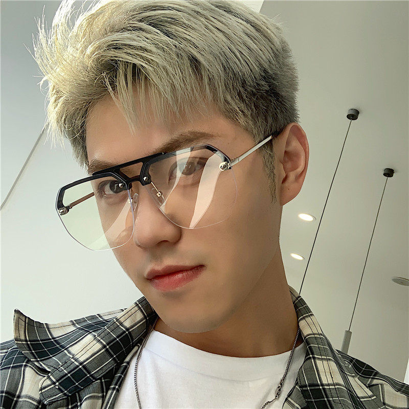 半框飞行员网红红韩潮男素颜大胖圆脸显瘦近视定制成品光学镜