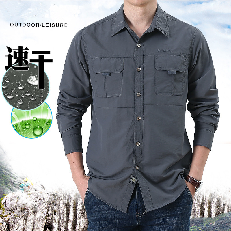 特工吉普春夏季户外速干长袖衬衫男宽松大码春夏薄款防水战术衬衣