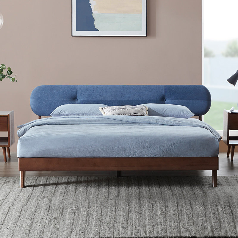 木床曲美美家居北欧实木现代简约双人主卧橡木大床实木床