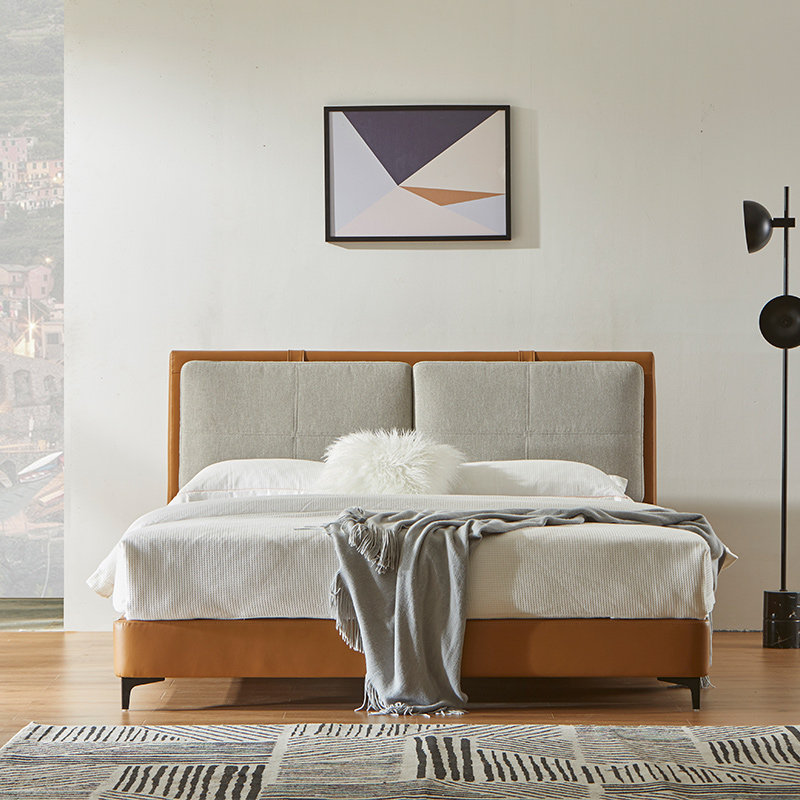 曲美美家居现代简约双人床布艺主卧大床18米15米床皮布艺床