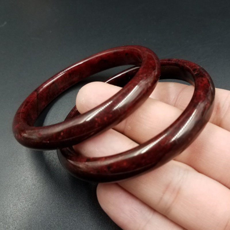 玉石高档精美天然鸡血玉手手镯全红红色手链手饰