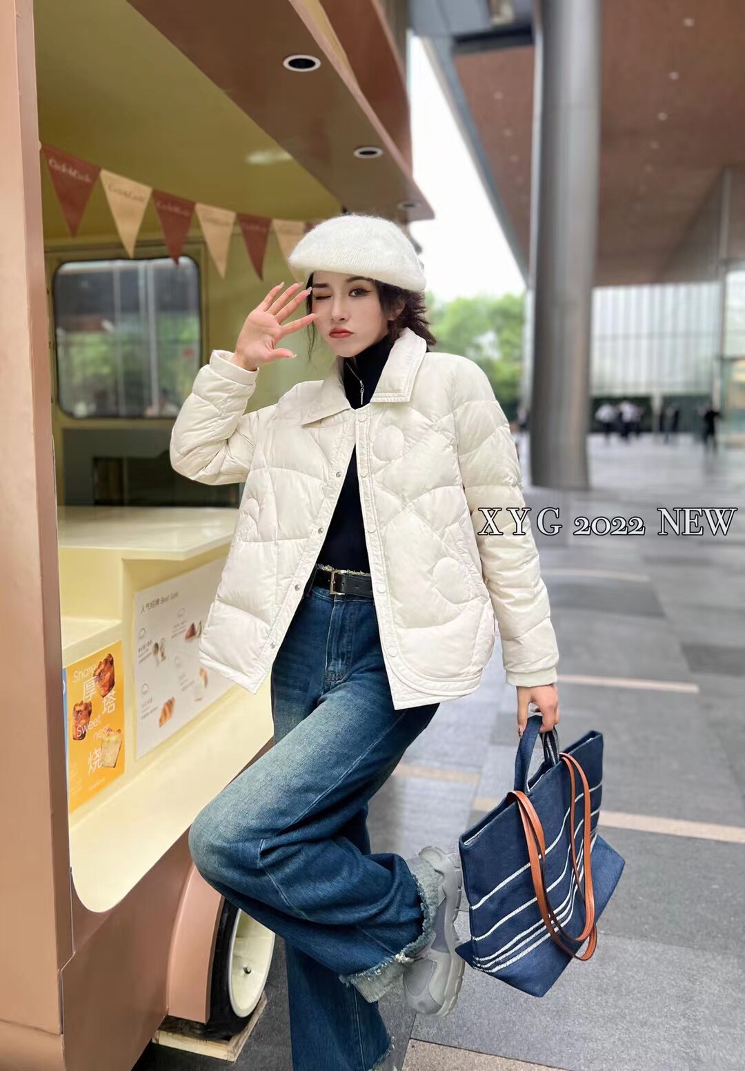 幸运阁保暖方领短款鸭绒白鸭绒08128轻薄韩版新款羽绒服