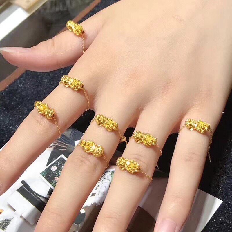黄金貔貅戒指999足金转运珠皮休戒指金指环黄金足金软戒指链戒女