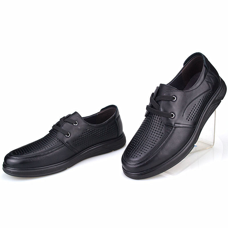 孚德皮鞋夏季新款圆头男鞋头层牛皮镂空透气休闲皮鞋