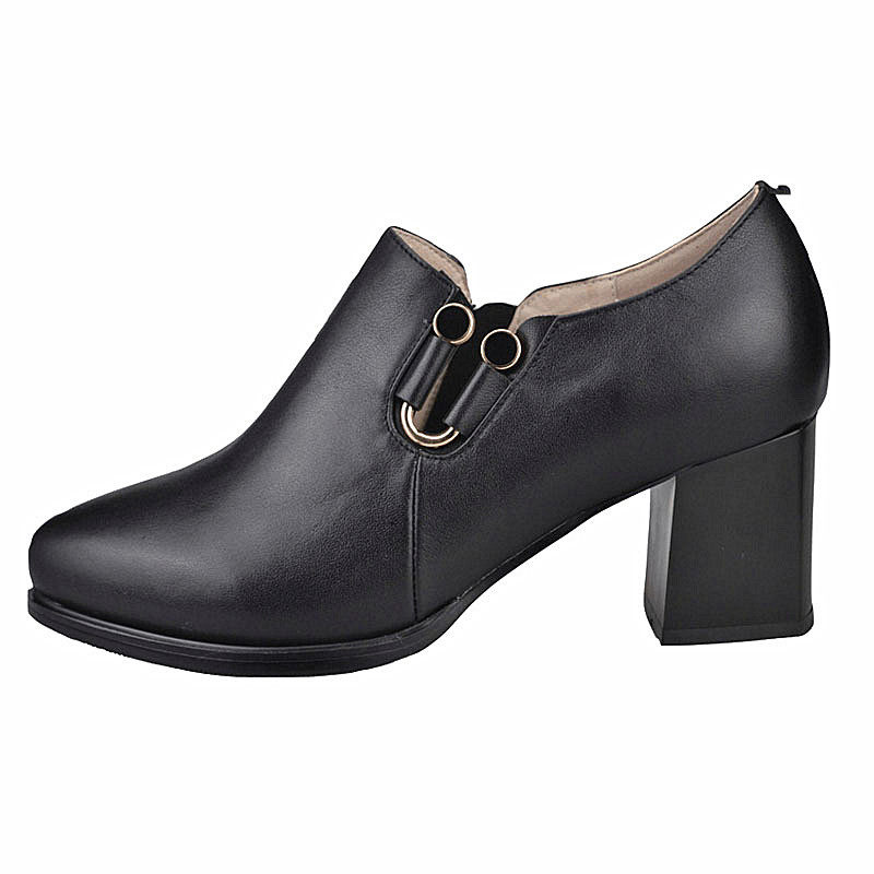 孚德女鞋秋季新款牛皮深口通勤尖头方跟舒适单鞋