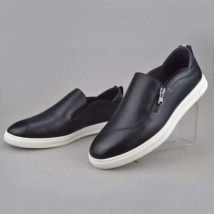 孚德鞋业春秋新款牛皮拉链男单休闲皮鞋圆头单鞋