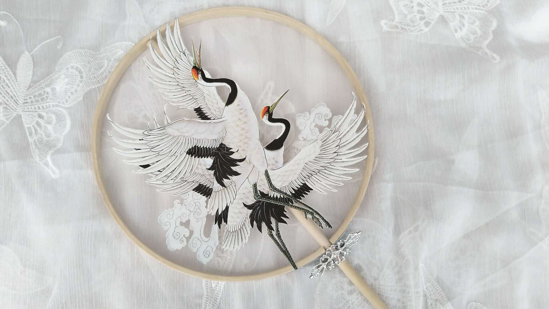 【夏至】【归鹤】仙鹤烫画古风长柄团扇流苏宫扇汉服道具扇子配饰