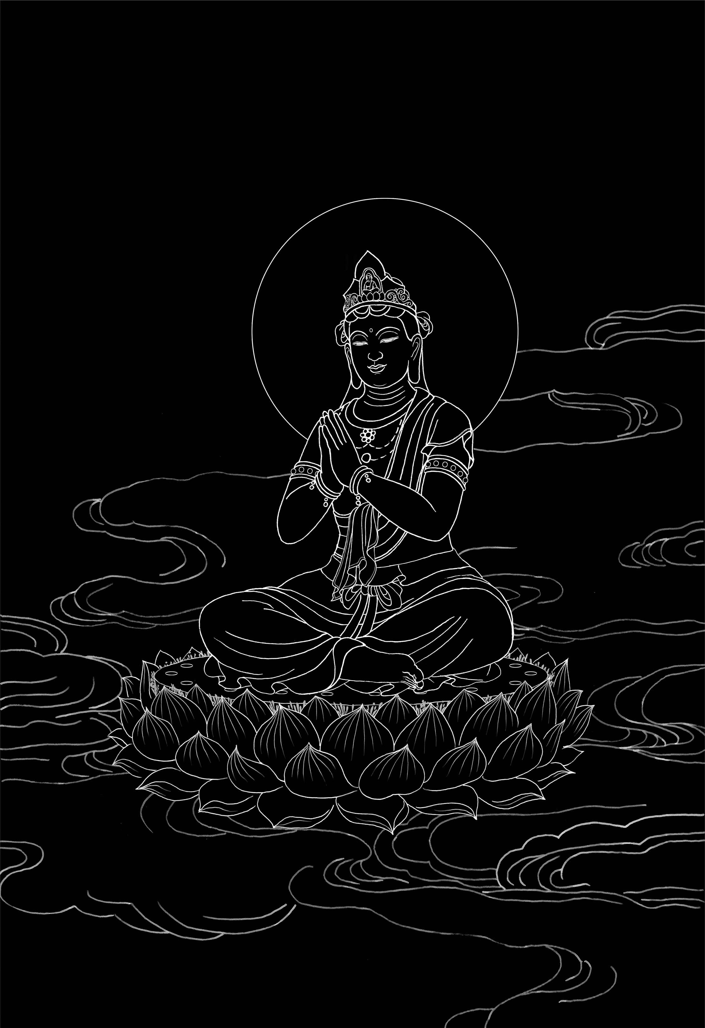 观音菩萨描金画稿静心减压佛像涂色线稿diydiy