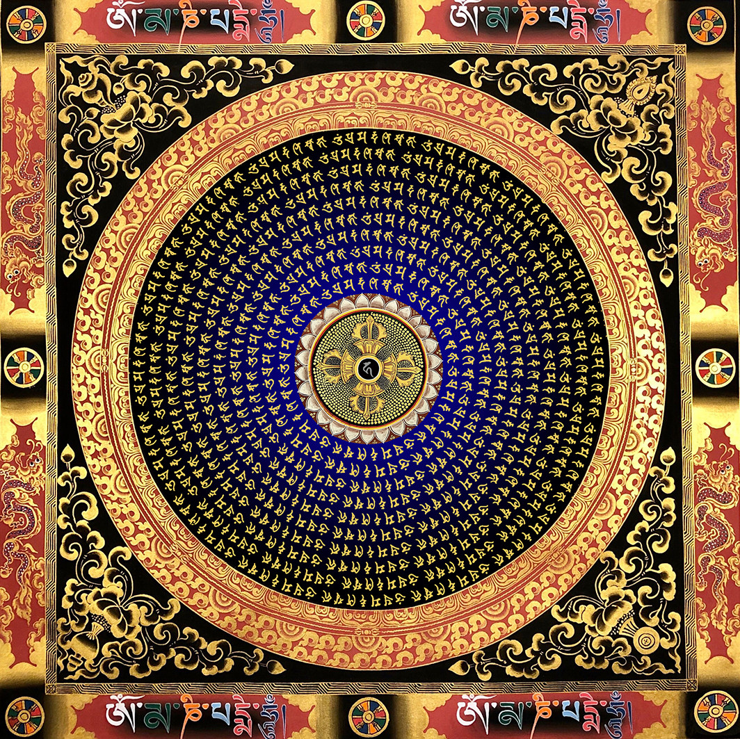 描金地藏王心咒咒轮坛城画稿静心减压唐卡涂色diy