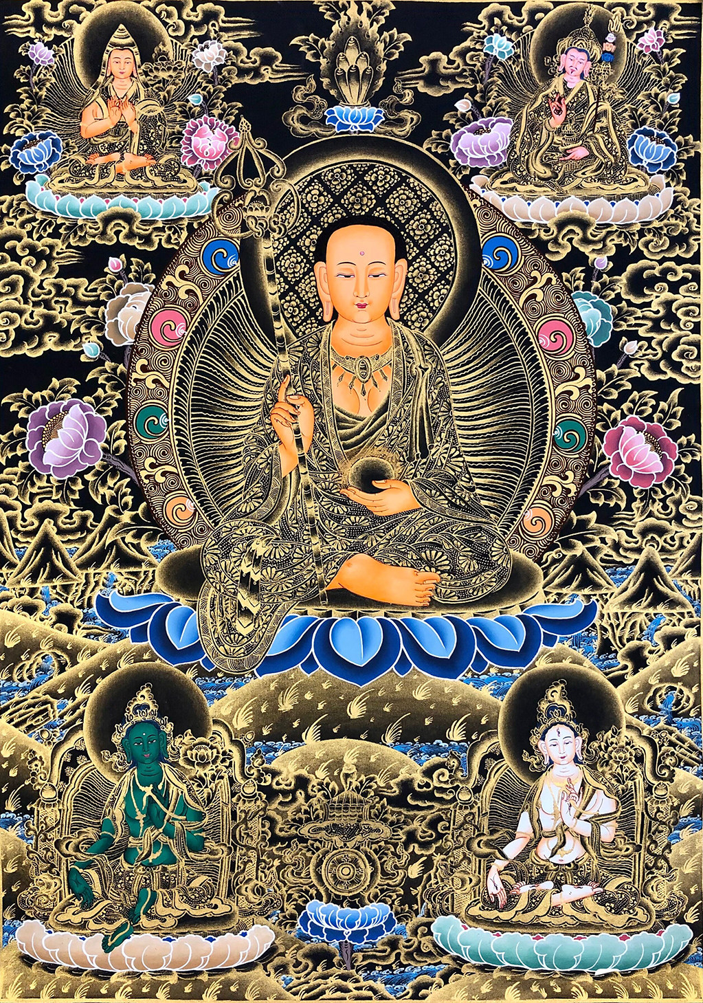 地藏王描金唐卡静心减压涂色线稿diy手绘填色diy