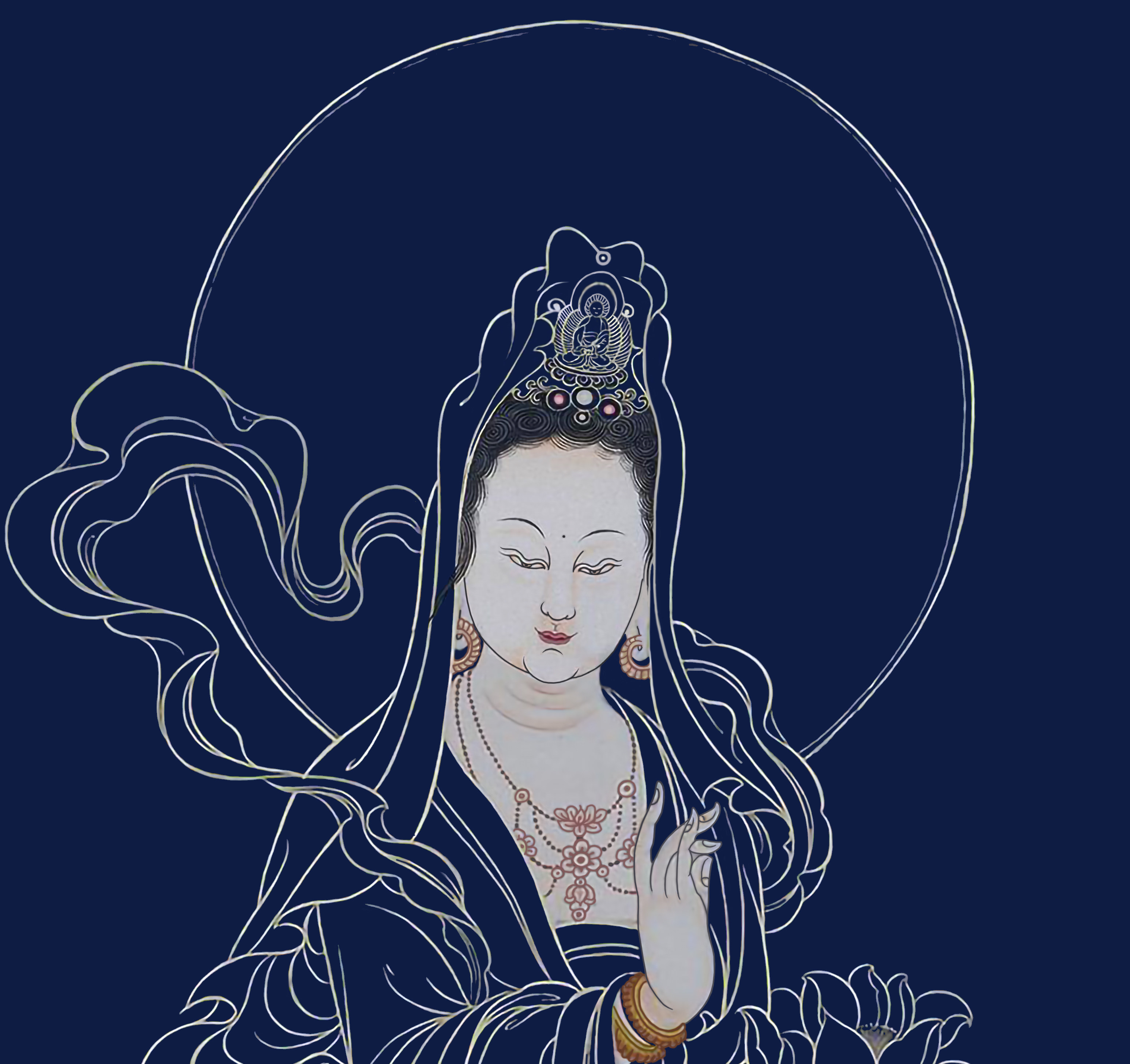 世音菩萨蓝唐静心减压唐卡描金佛像涂色diydiy