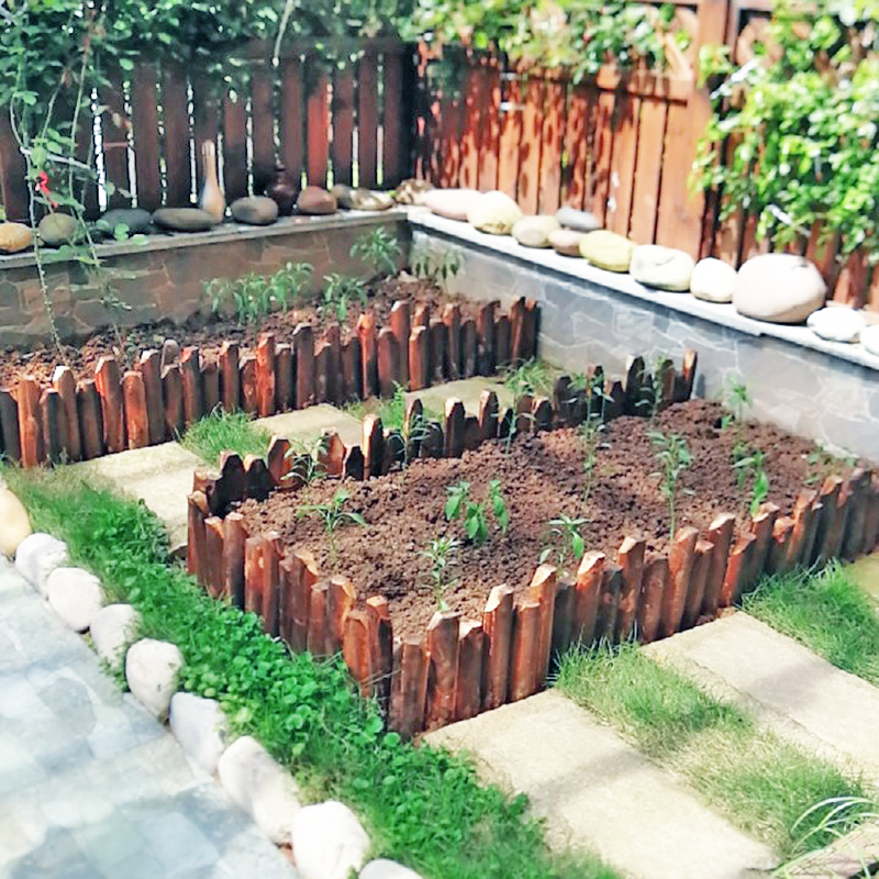 户外碳化木桩隔断小篱笆花圃花池花坛围栏装饰花园庭院插地木栅栏