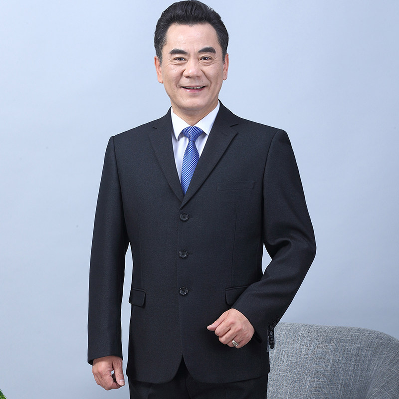 秋冬中年西装男套装爸爸父亲礼服商务休闲西服三扣灰色正装男厚款