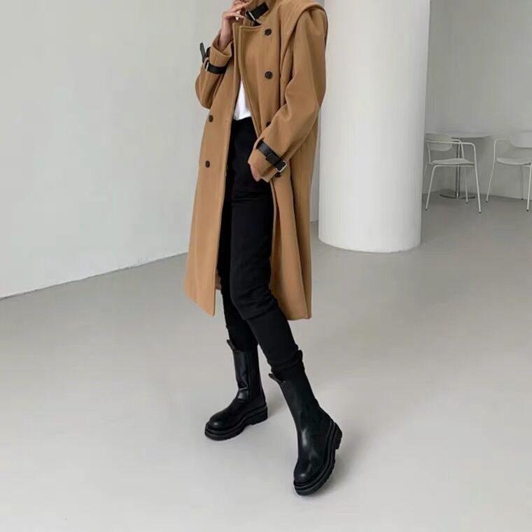 靴子子女夏季百搭同款牛皮bv切尔西厚底靴高切尔西靴