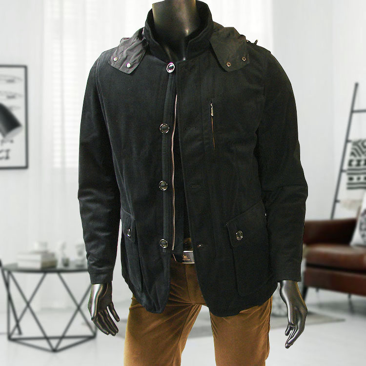 利奥纳多leonardo男装冬季青年上班连帽夹棉立领绒面拉链棉服1091