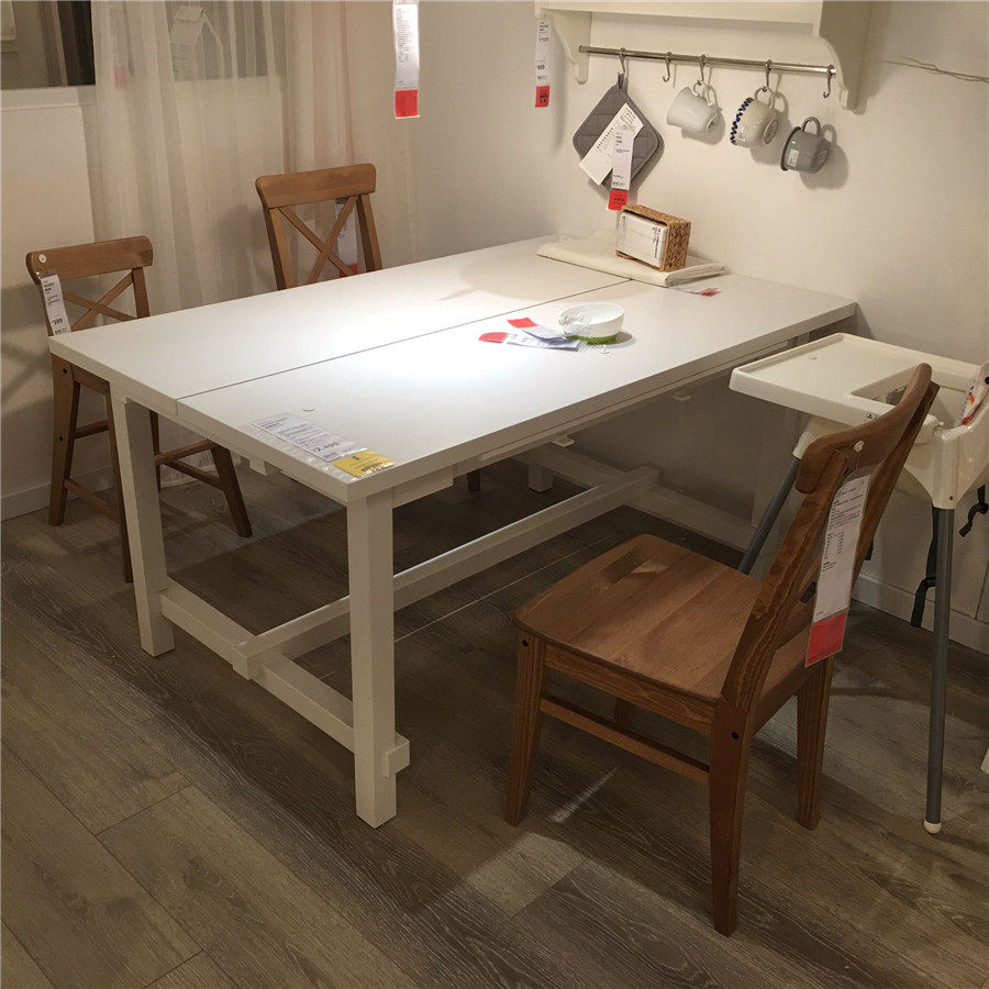 宜家国内代购ikea诺德维肯伸缩型餐桌加长大号实木餐桌