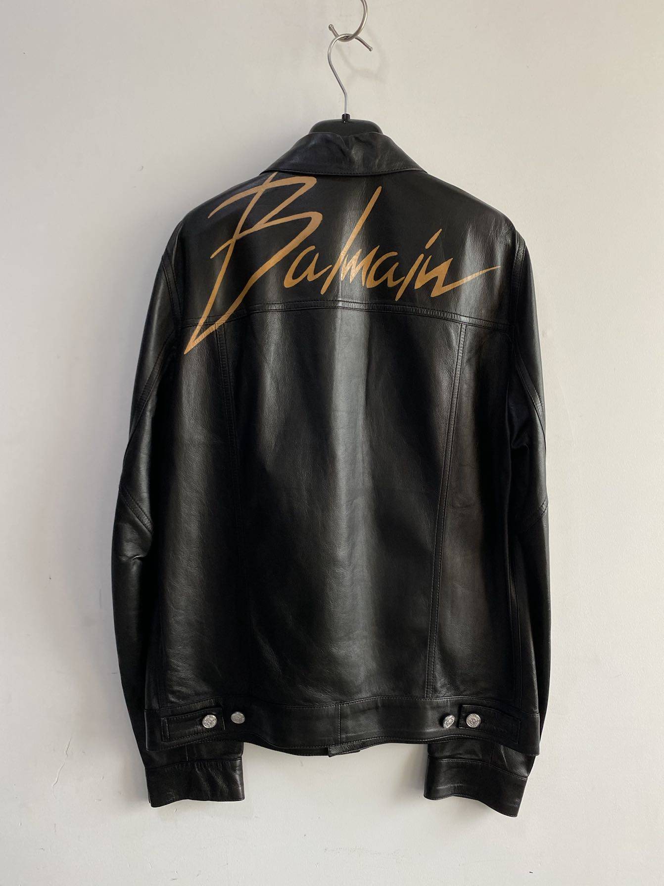 balmain巴尔尔曼主线黑色手写体logo皮衣皮夹克皮衣