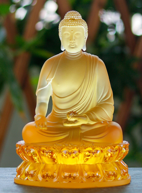 古法琉璃汉传三宝佛佛像释迦牟尼佛药师佛阿弥陀佛像如来佛祖摆件禅悦