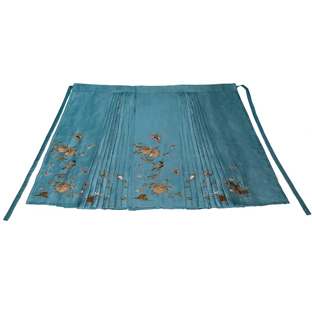 溪春花鸟春夏服女裙汉绣花马面裙白色6米创明汉服