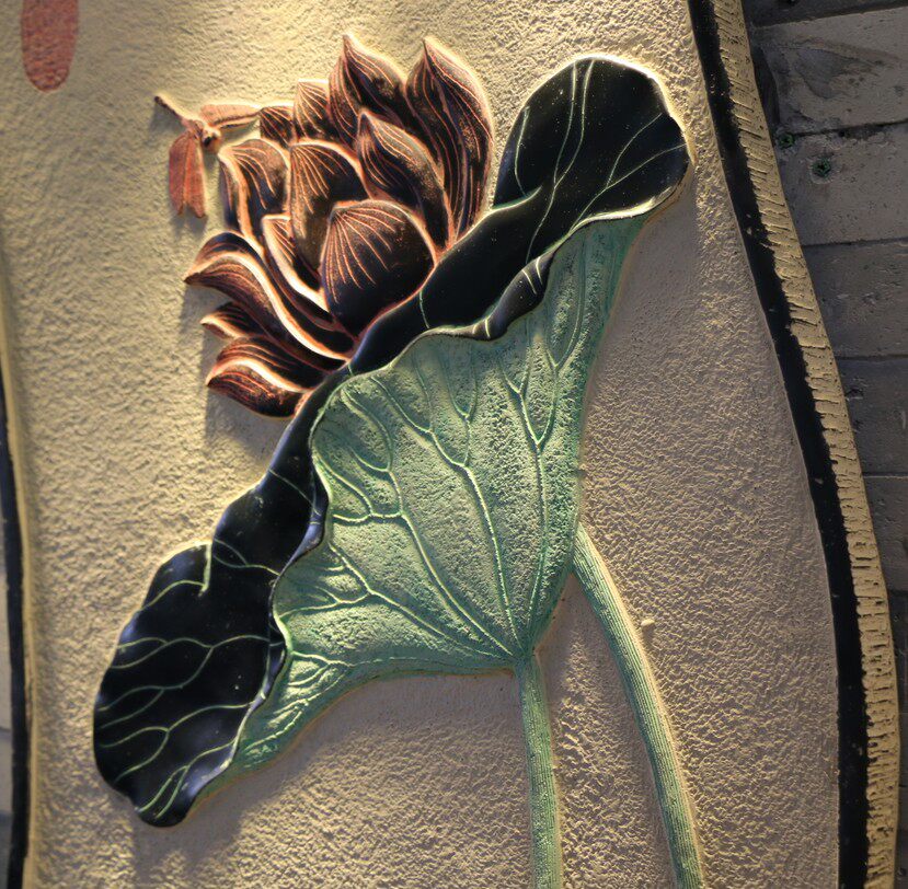 中式复古荷花壁饰浅浮雕挂件走廊玄关门厅背景墙饰亭亭玉立