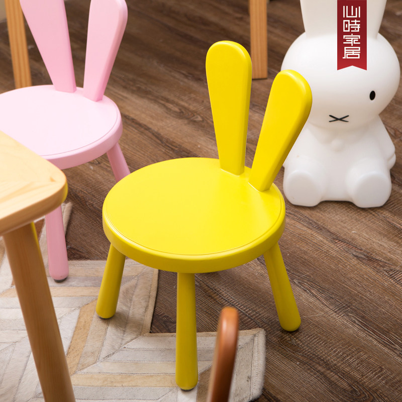 创意实木小板凳儿童椅子宝宝卡通木凳子兔靠背可爱矮凳家用幼儿园