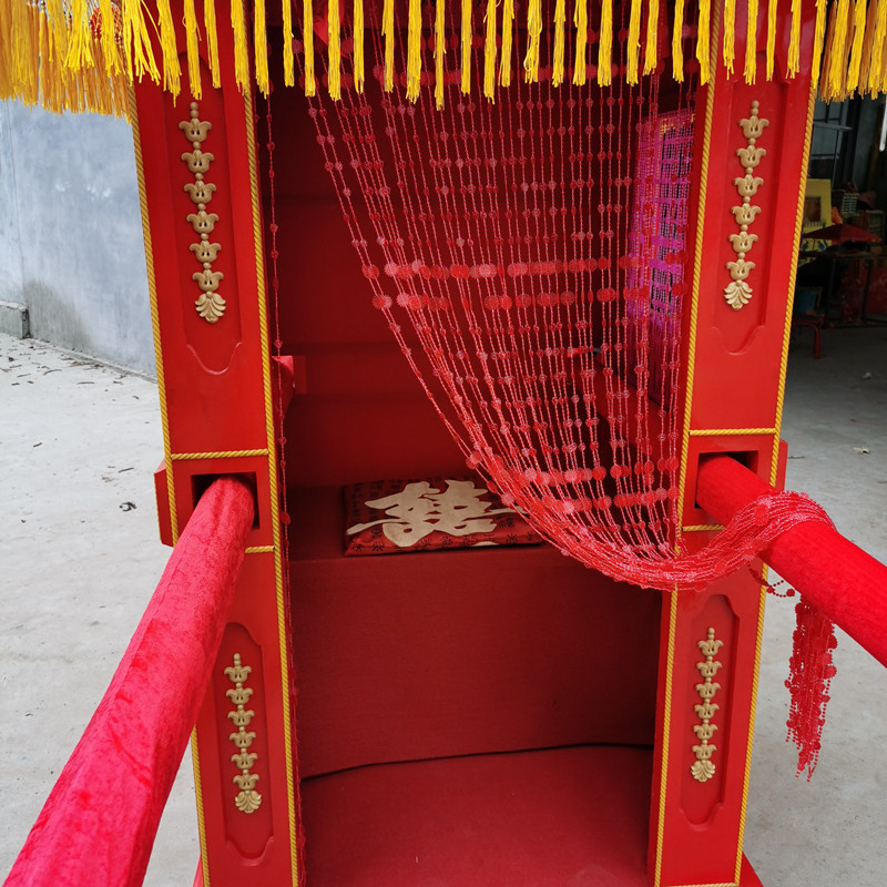 婚庆道具新郎官轿实木头八抬大花轿子卯榫木质如意绣龙凤结婚中式