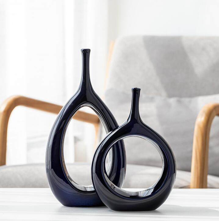 创意时尚白色陶瓷花瓶现代简约餐桌客厅摆件家居花瓶