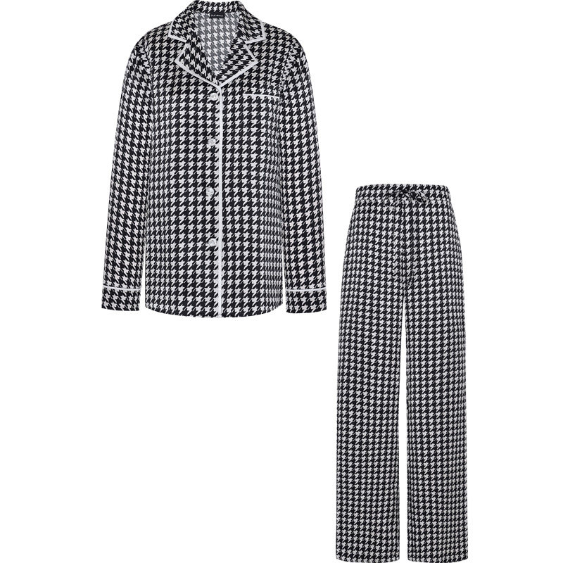 silkymiracle真丝睡衣千鸟格小香风蚕丝长袖家居服外穿睡衣