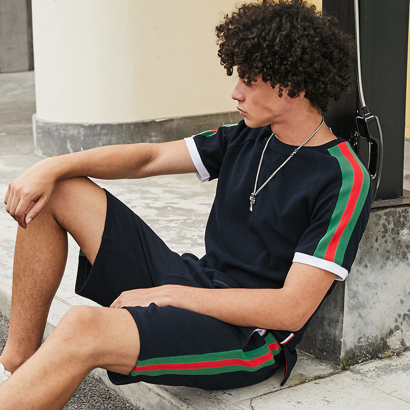 新款中裤时尚四分短裤男装夏天红绿thomtb休闲裤