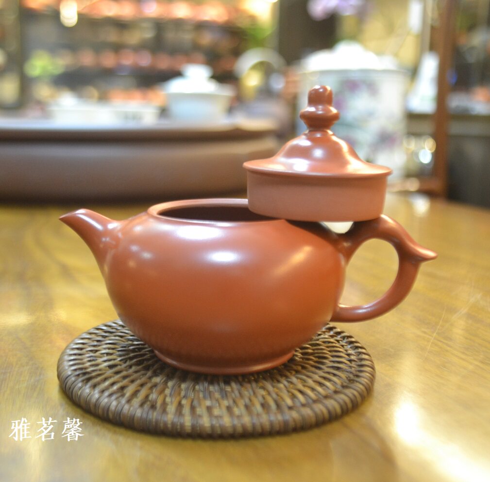 荣记池松潮州手拉壶手工朱泥壶大红红袍120cc鱼翁茶壶